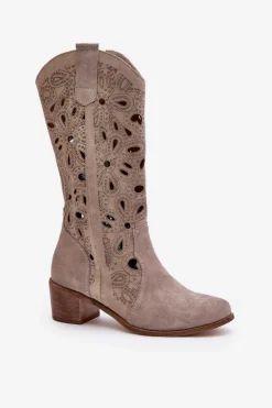 Ażurowe Kozaki Zamszowe Lewski Shoes 3170 Cappucino