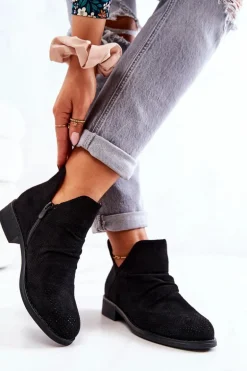 Ażurowe Marszczone Botki Czarne Cynthia