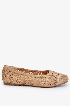 Ażurowe Modne Baleriny Beżowe Thiago