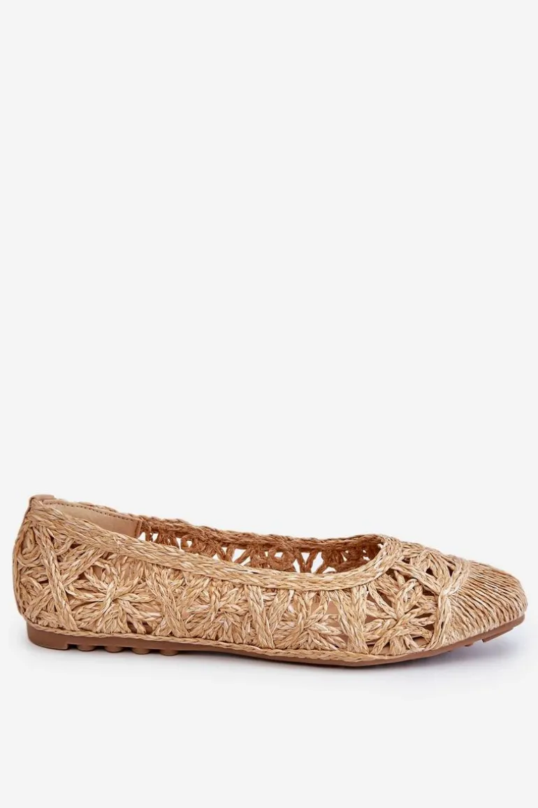 Ażurowe Modne Baleriny Beżowe Thiago