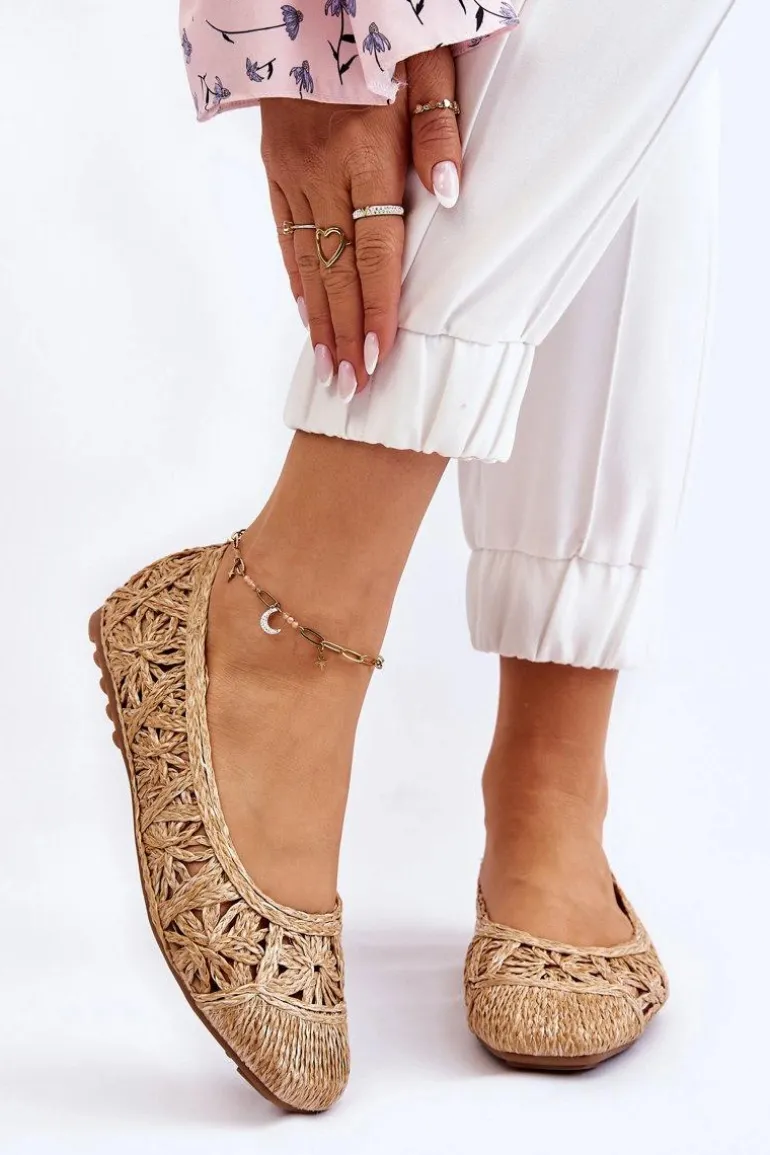 Ażurowe Modne Baleriny Beżowe Thiago