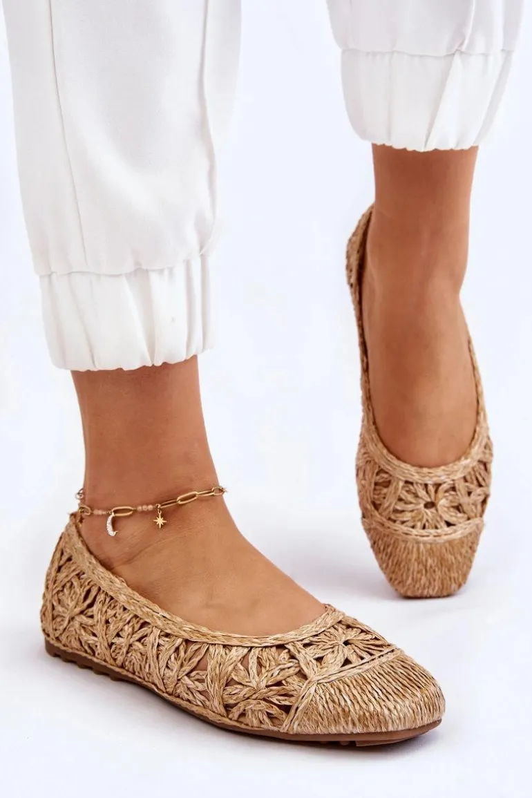 Ażurowe Modne Baleriny Beżowe Thiago