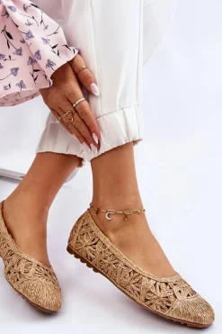 Ażurowe Modne Baleriny Beżowe Thiago