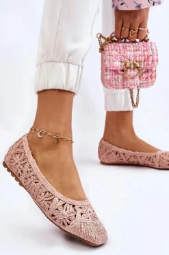 Ażurowe Modne Baleriny Różowe Thiago