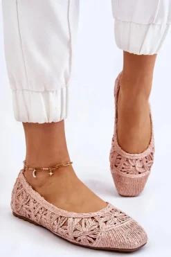 Ażurowe Modne Baleriny Różowe Thiago