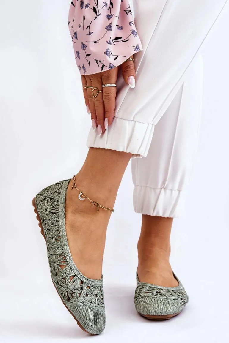 Ażurowe Modne Baleriny Zielone Thiago