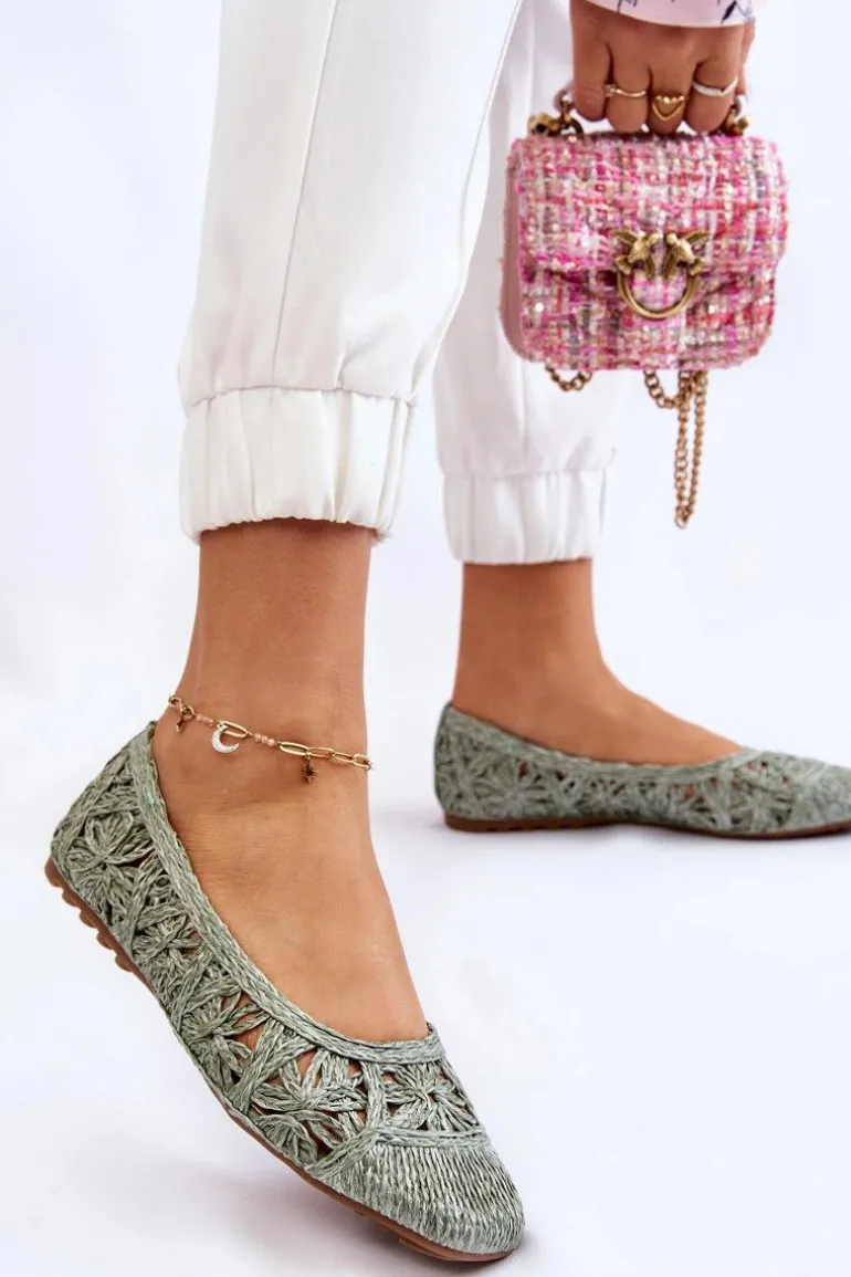 Ażurowe Modne Baleriny Zielone Thiago