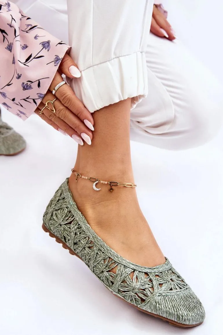 Ażurowe Modne Baleriny Zielone Thiago