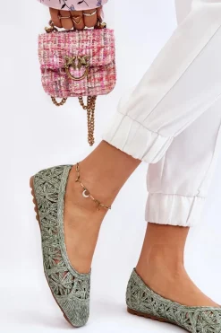 Ażurowe Modne Baleriny Zielone Thiago