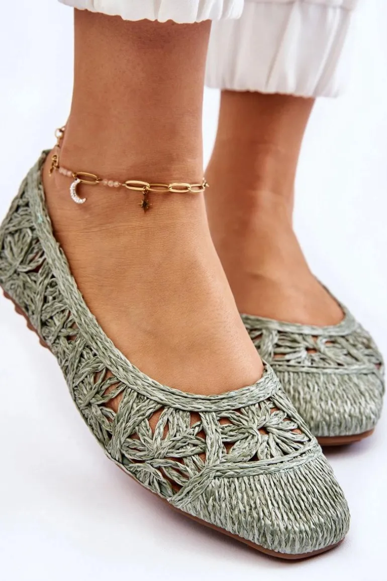 Ażurowe Modne Baleriny Zielone Thiago