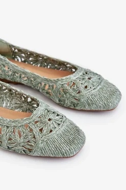Ażurowe Modne Baleriny Zielone Thiago