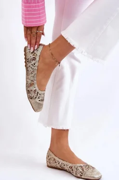 Ażurowe Modne Baleriny Złote Thiago