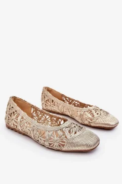 Ażurowe Modne Baleriny Złote Thiago