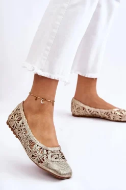 Ażurowe Modne Baleriny Złote Thiago