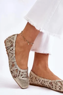 Ażurowe Modne Baleriny Złote Thiago
