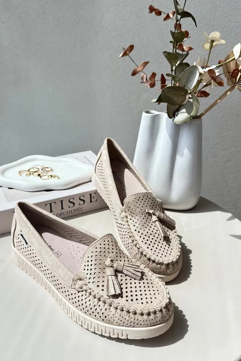 Ażurowe Mokasyny Damskie Z Eko Zamszu Złote Tinami