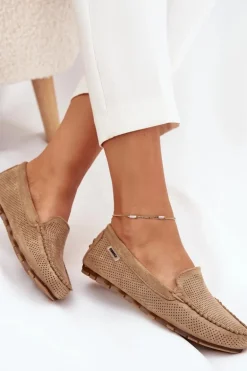 Ażurowe Mokasyny Damskie Z Eko Zamszu Brązowe Amrutia