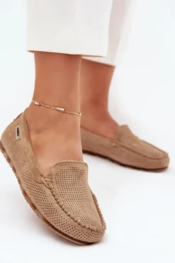 Ażurowe Mokasyny Damskie Z Eko Zamszu Brązowe Amrutia