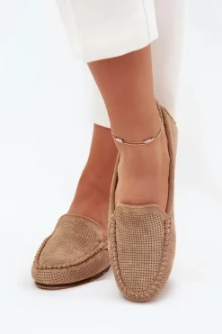 Ażurowe Mokasyny Damskie Z Eko Zamszu Brązowe Amrutia