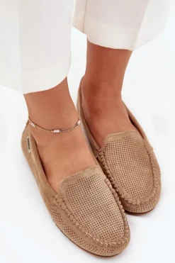 Ażurowe Mokasyny Damskie Z Eko Zamszu Brązowe Amrutia