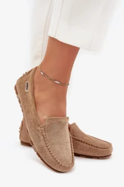 Ażurowe Mokasyny Damskie Z Eko Zamszu Brązowe Amrutia