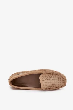 Ażurowe Mokasyny Damskie Z Eko Zamszu Brązowe Amrutia