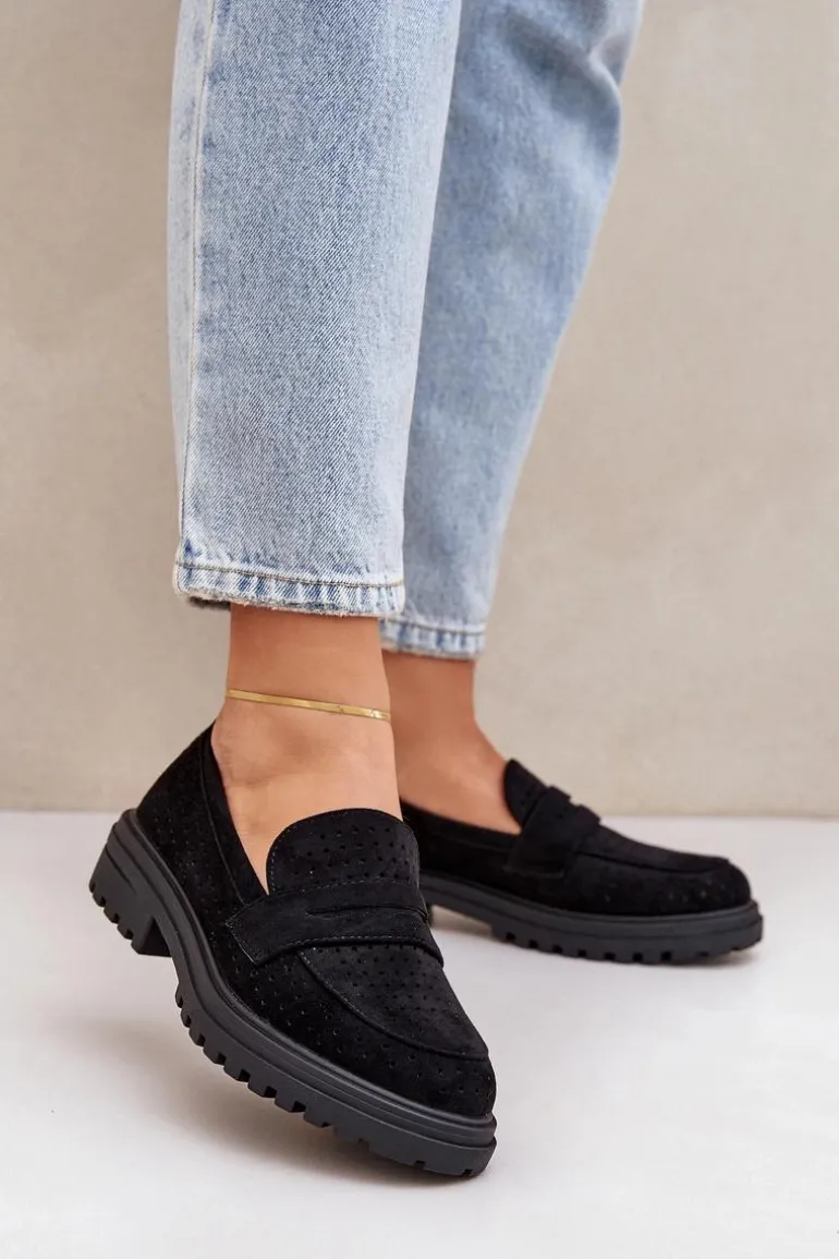 Ażurowe Mokasyny Na Płaskim Obcasie Czarne Inestelle