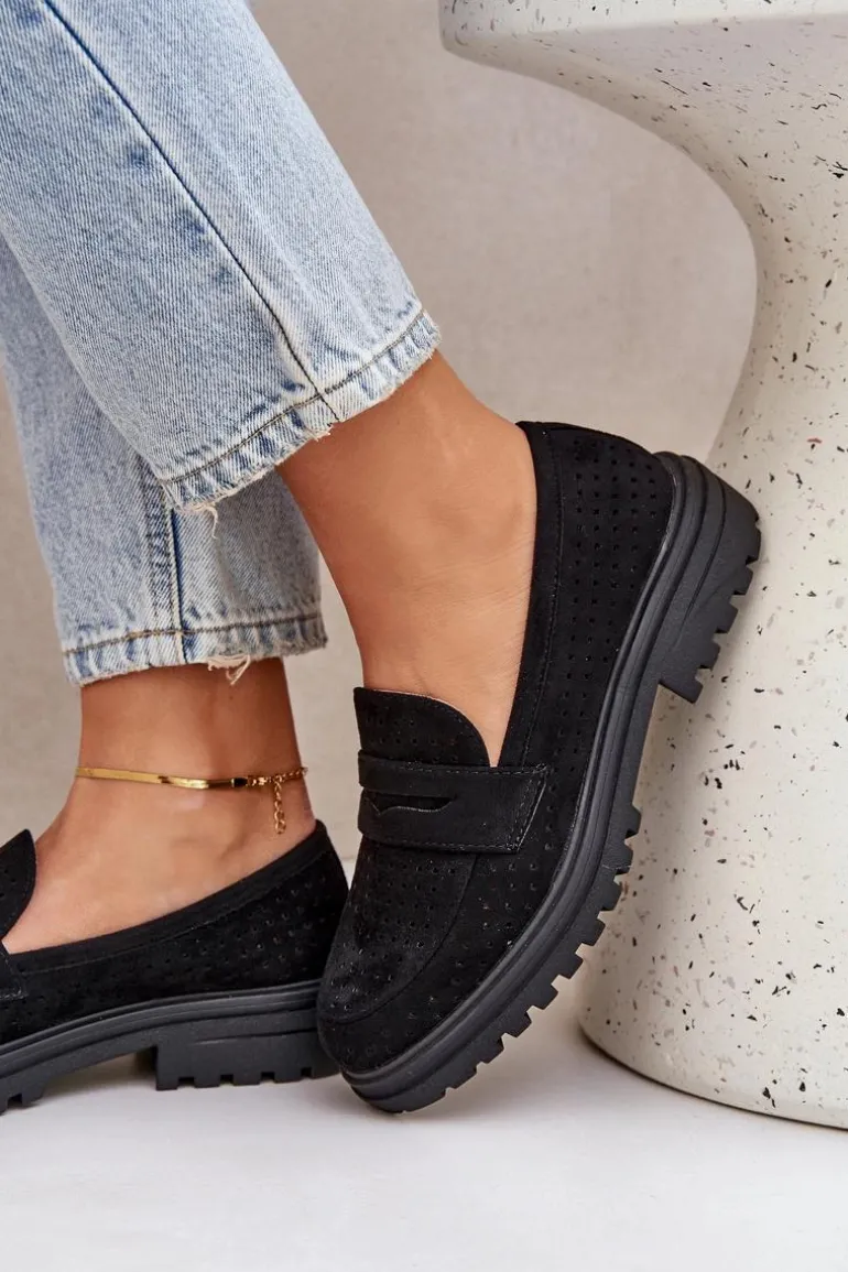 Ażurowe Mokasyny Na Płaskim Obcasie Czarne Inestelle