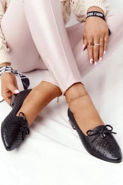 Ażurowe Mokasyny Na Srebrnym Obcasie Vinceza 21-10602 Czarne