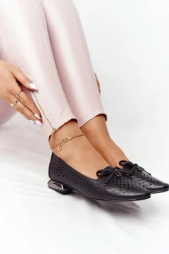 Ażurowe Mokasyny Na Srebrnym Obcasie Vinceza 21-10602 Czarne