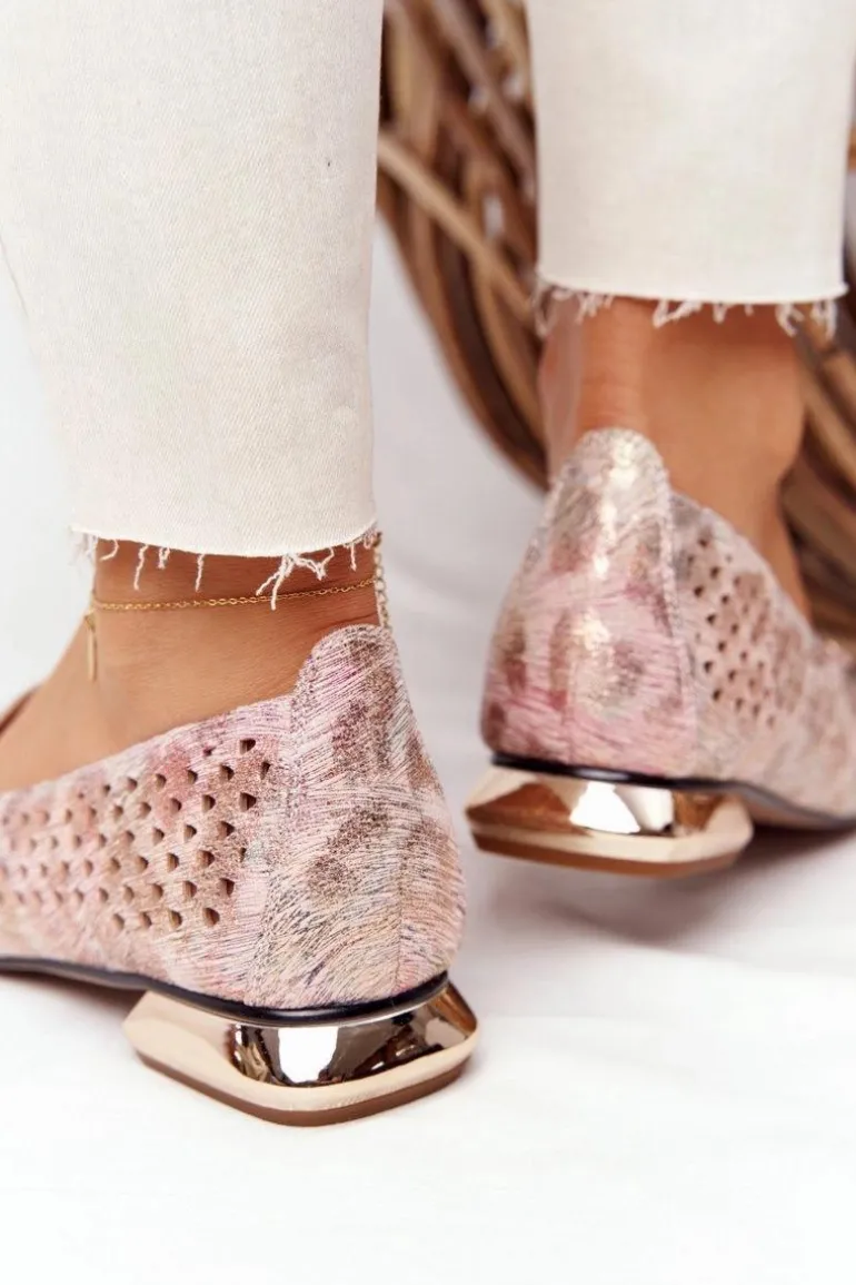 Ażurowe Mokasyny Na Złotym Obcasie Vinceza 21-10602 Multikolor