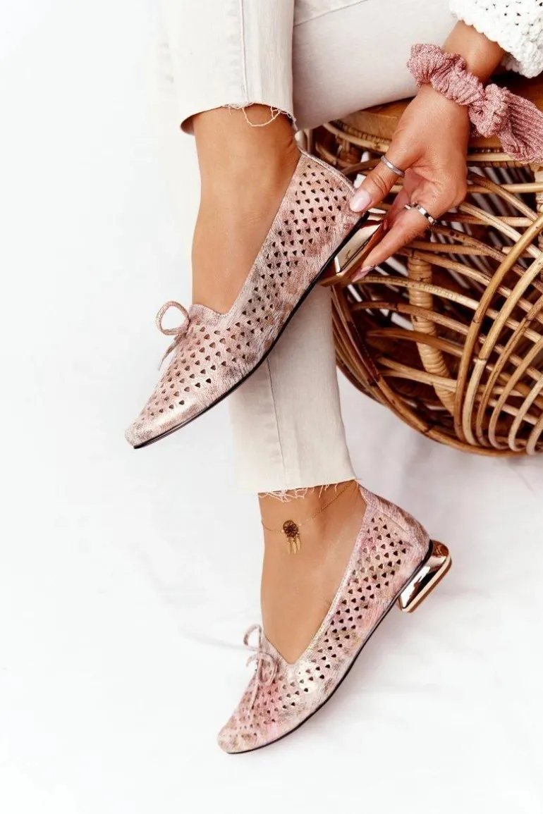 Ażurowe Mokasyny Na Złotym Obcasie Vinceza 21-10602 Multikolor