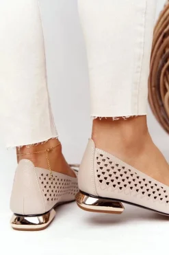 Ażurowe Mokasyny Na Złotym Obcasie Vinceza 21-10602 Złote