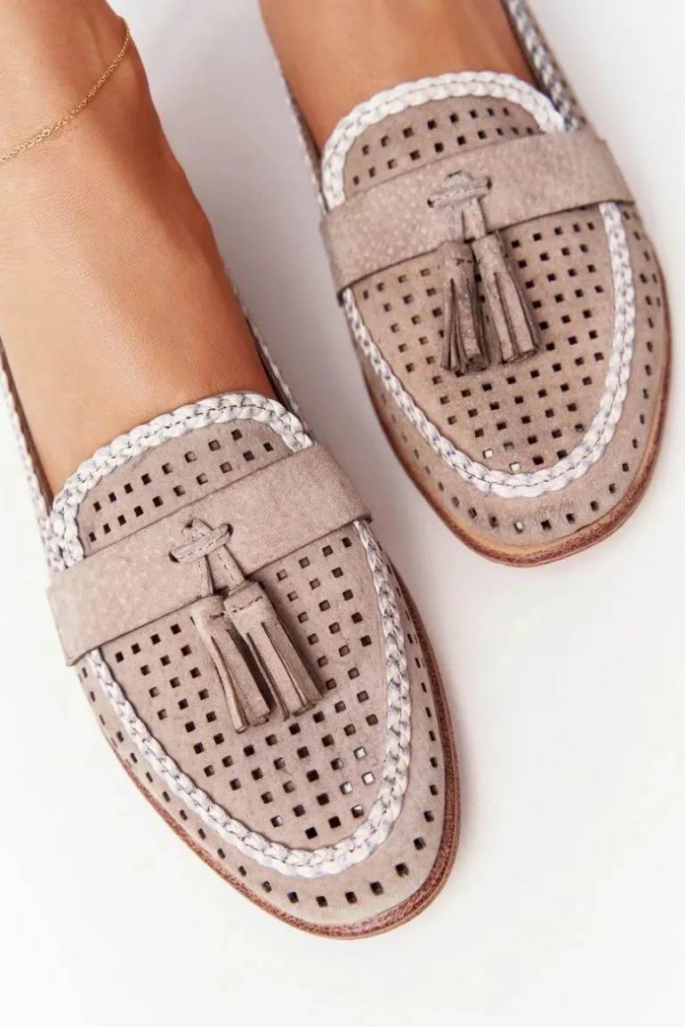 Ażurowe Mokasyny Sergio Leone MK735 Beżowe