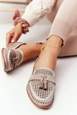 Ażurowe Mokasyny Sergio Leone MK735 Beżowe