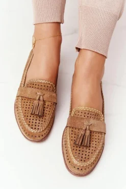 Ażurowe Mokasyny Sergio Leone MK735 Camel