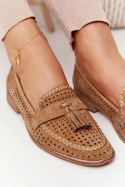 Ażurowe Mokasyny Sergio Leone MK735 Camel
