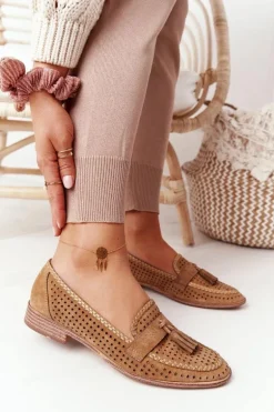 Ażurowe Mokasyny Sergio Leone MK735 Camel