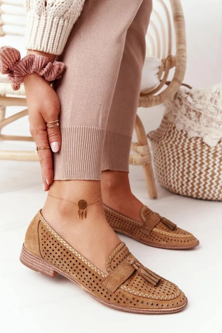Ażurowe Mokasyny Sergio Leone MK735 Camel