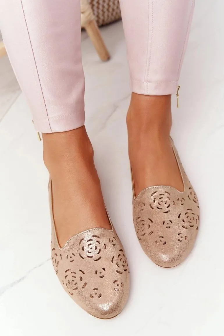 Ażurowe Mokasyny Sergio Leone BL627 Beżowe Połyskujące