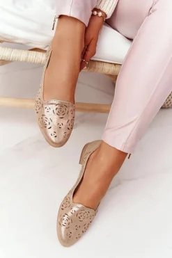 Ażurowe Mokasyny Sergio Leone BL627 Beżowe Połyskujące