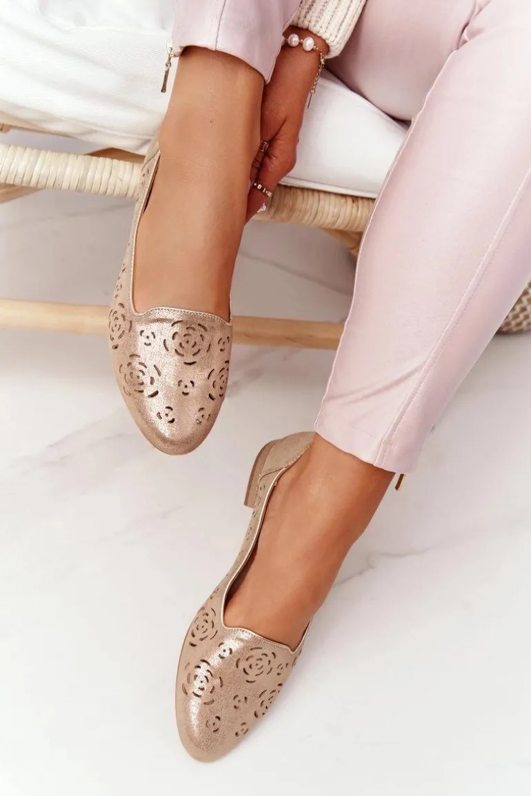 Ażurowe Mokasyny Sergio Leone BL627 Beżowe Połyskujące