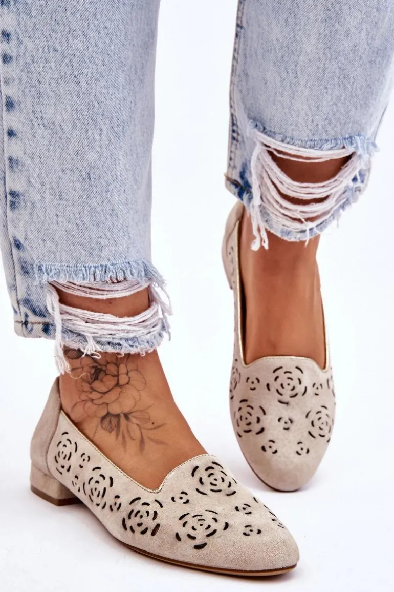 Ażurowe Mokasyny Sergio Leone BL627 Beżowe