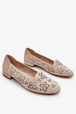 Ażurowe Mokasyny Sergio Leone BL627 Beżowe