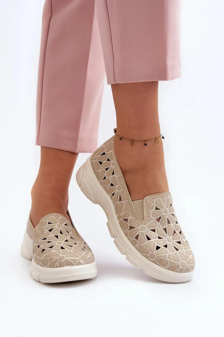 Ażurowe Półbuty Damskie Beżowe Emilei