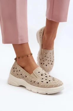 Ażurowe Półbuty Damskie Beżowe Emilei