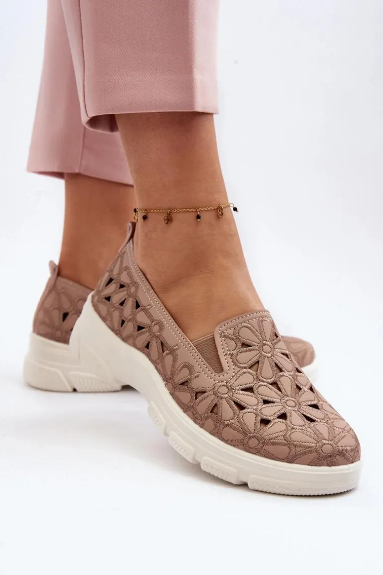 Ażurowe Półbuty Damskie Różowe Emilei