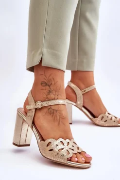 Ażurowe Sandałki Sergio Leone SK872 Beżowo-Złote