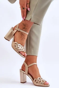 Ażurowe Sandałki Sergio Leone SK872 Beżowo-Złote