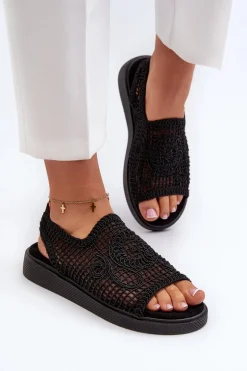 Ażurowe Sandały Damskie Na Platformie Czarne Mennita